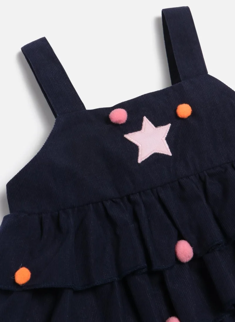 Nautinati  Girls' Corduroy Star Applique Tiered Ruffle Dress with Multicolour Pom-pom Details for Women | Best Price UAE